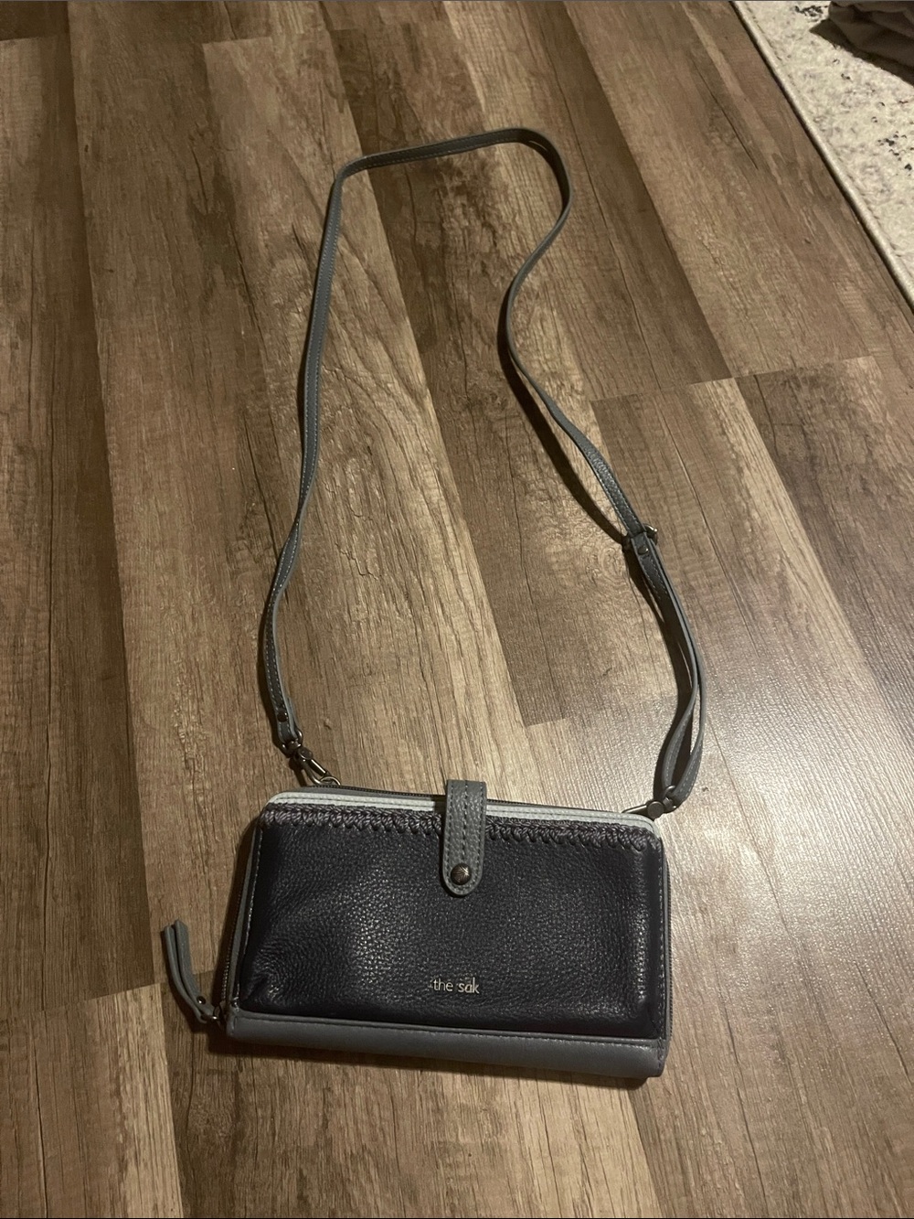 The Sak Black and Gray Leather Crossbody Wallet